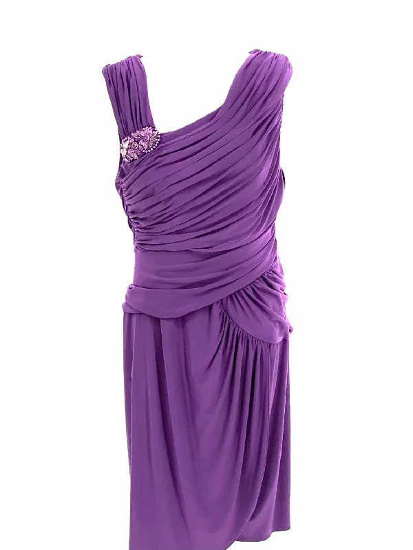 Adrianna Papell Women's Purple Sleeveless Drape Crystal Embelished Size 14 Dress