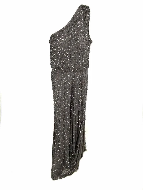 Aidan Mattox Women's Gray One Shoulder Embelished Formal Size 14 Dress