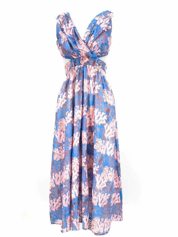 Alice Elle Women's Blue/Pink Open Back Polyester Coral Size 8 Dress