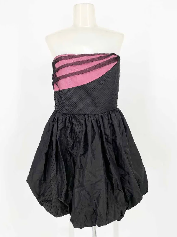 alice+olivia Women's Black/Pink Strapless Bubble Silk Date Night Size S Dress