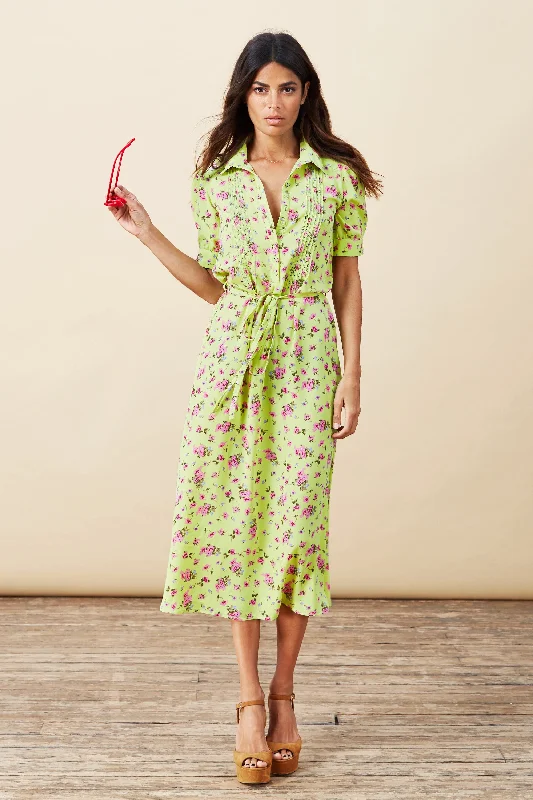 Amalia Dress in Lime Ditsy