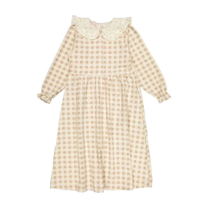 Aosta Beige Check Linen Moms Cape Dress