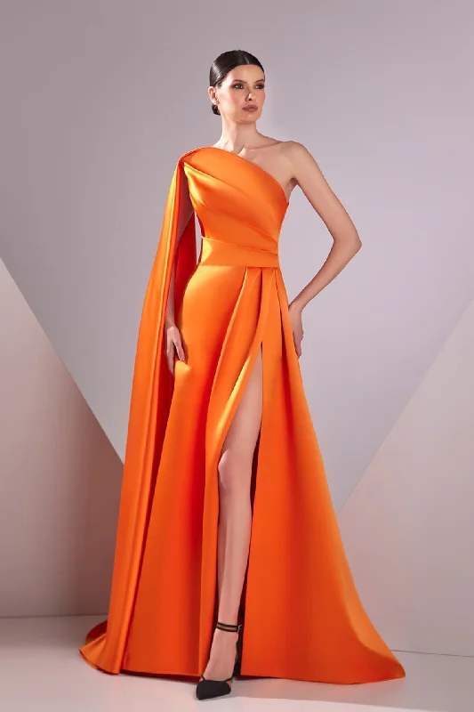 Asymmetrical neckline satin dress