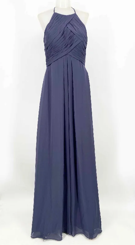 Azazie Women's Dark Blue High Neck Formal Size S Gown