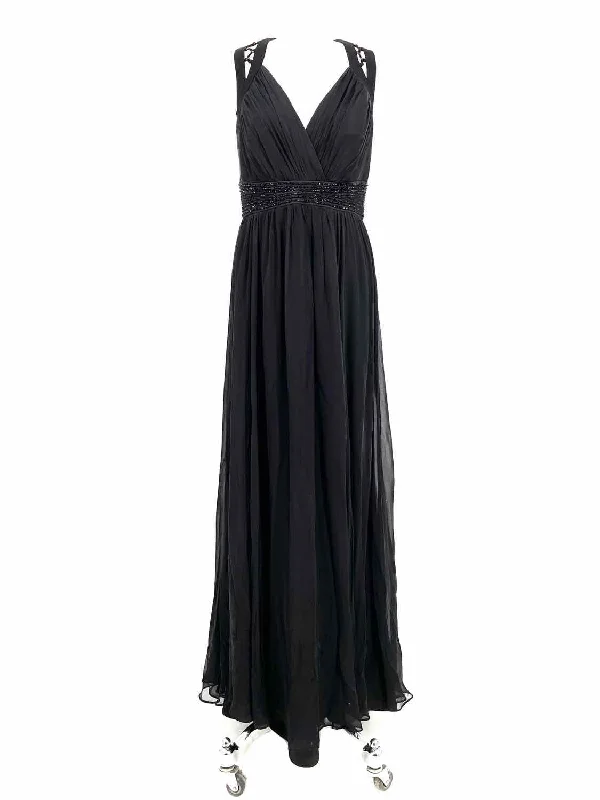 Badgley Mischka Women's Black V-Neck Beaded Prom Size 6 Gown