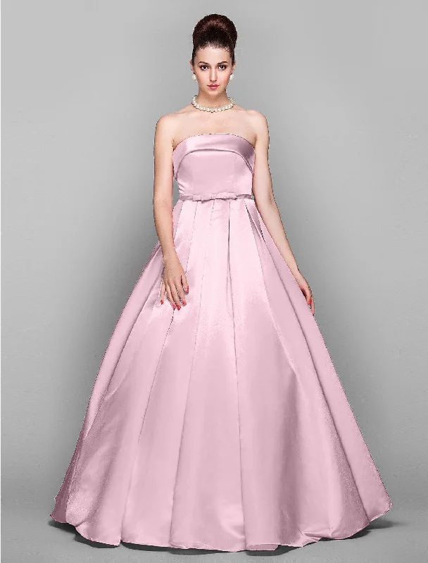 Ball Gown Elegant Dress Quinceanera Floor Length Sleeveless Strapless Satin with Bow(s)