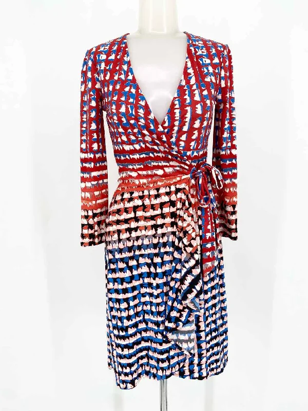 BCBG Max Azria Red/Blue Wrap Abstract Size XXS Dress