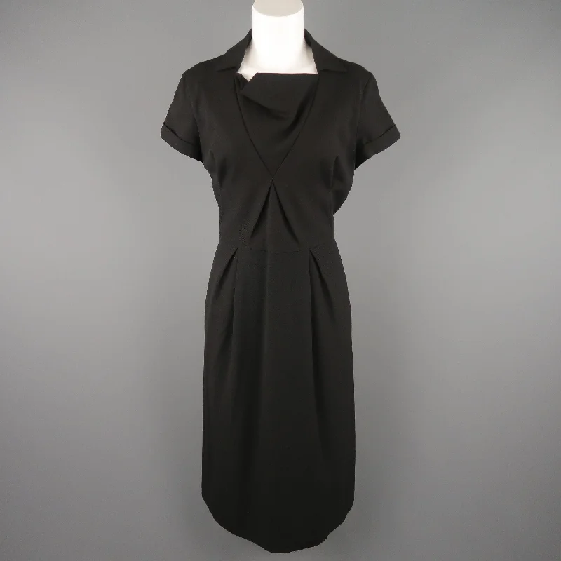 BOTTEGA VENETA Size 8 Black Virgin Wool Collared Origami Shift Dress