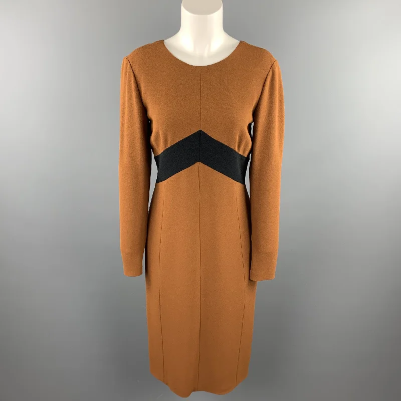 BURBERRY PRORSUM Size 10 Rust Brown Color Block Crepe A-Line Dress