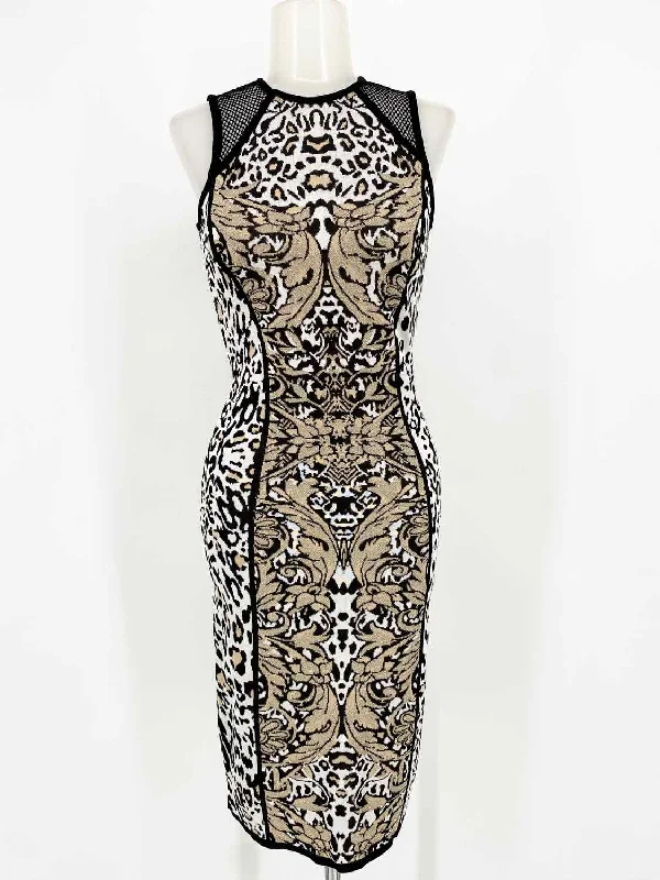 Cache Beige/Black sheath Cheetah Size XS Dress