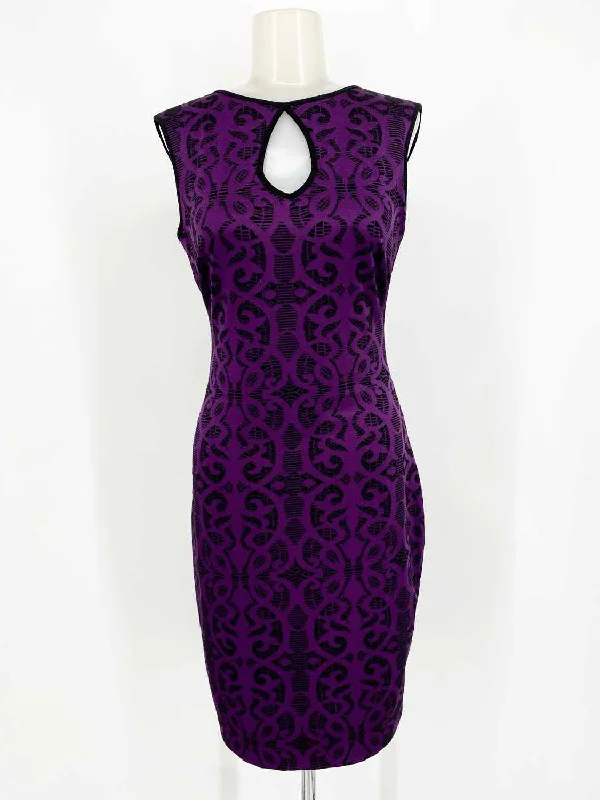 Cache Black/Purple sheath Abstract Size 2 Dress