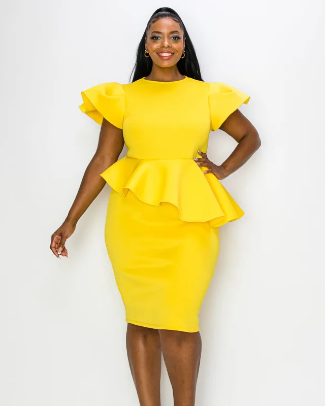 Calista Peplum Dress | Yellow