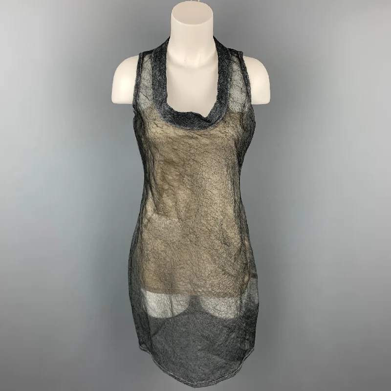 CALVIN KLEIN COLLECTION Size 4 Grey Textured Silk Sleeveless Shift Dress