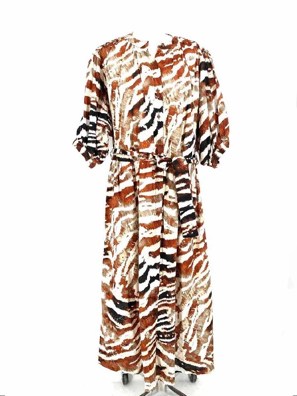 Calvin Klein Women's Brown Button Down Cotton Zebra Size 14 Dress