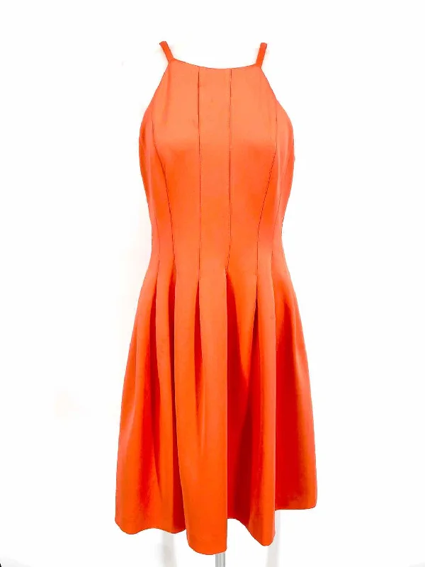 Calvin Klein Women's Orange Flowy Pleated Size 6 Dress