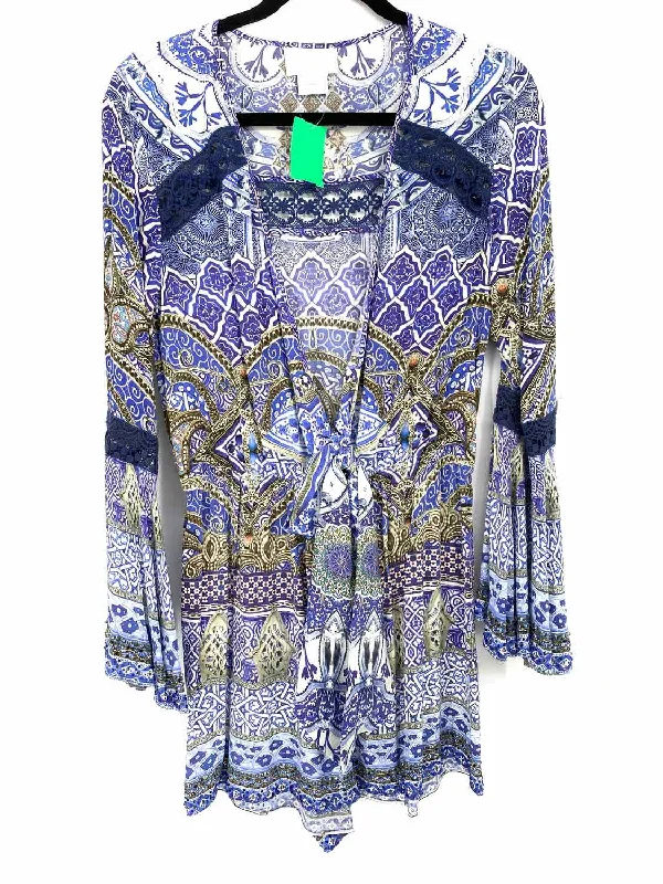 Camilla It Was All A Dream Women's Blue/Green V-Neck Silk Abstract Size 8 Romper