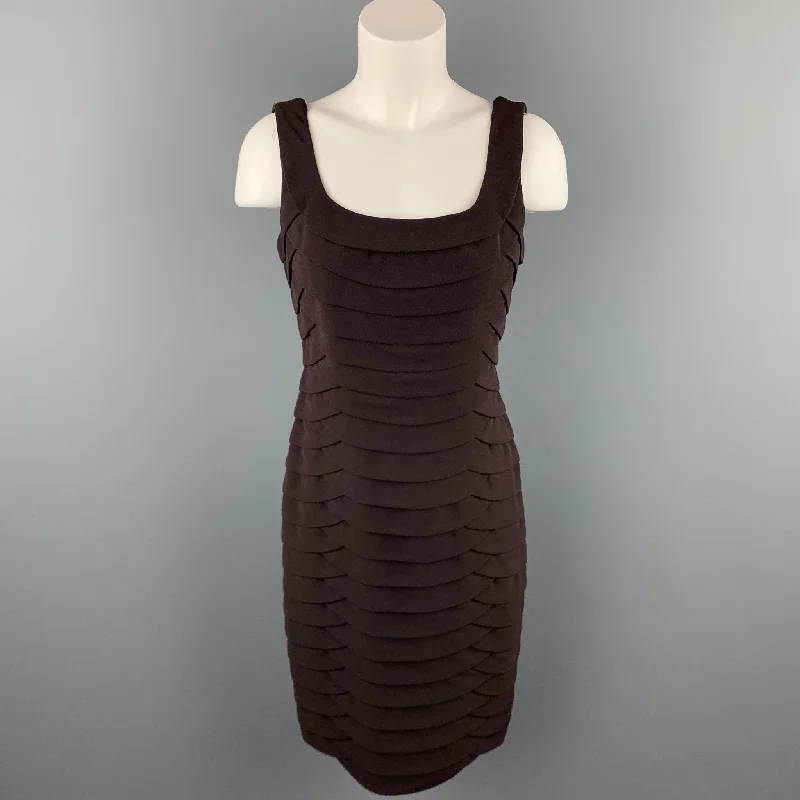 CARMEN MARC VALVO Size 6 Brown Layered Polyester Blend Sheath Dress