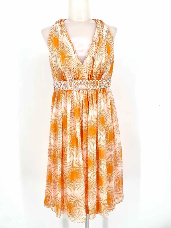 CARMEN MARC VALVO Women's Orange/White Empire Silk Size 2 Dress