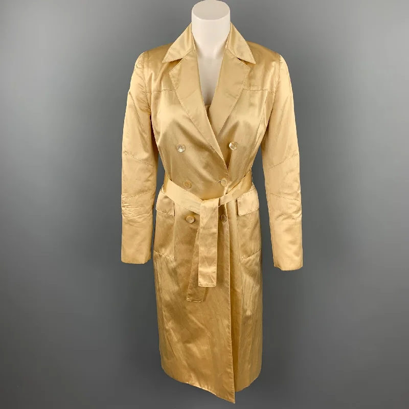 CAROLINA HERRERA Size 4 Gold Satin Silk / Cotton Double Breasted Belted 2 PC Dress Set