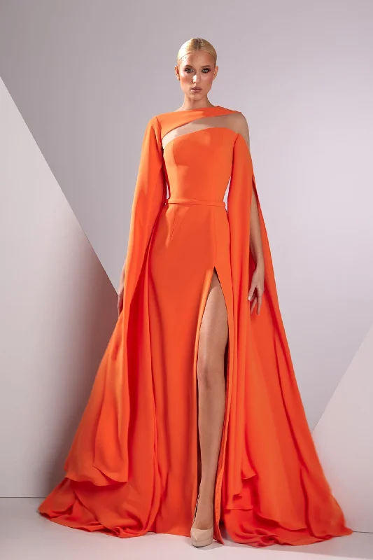 Crepe cady high slit gown