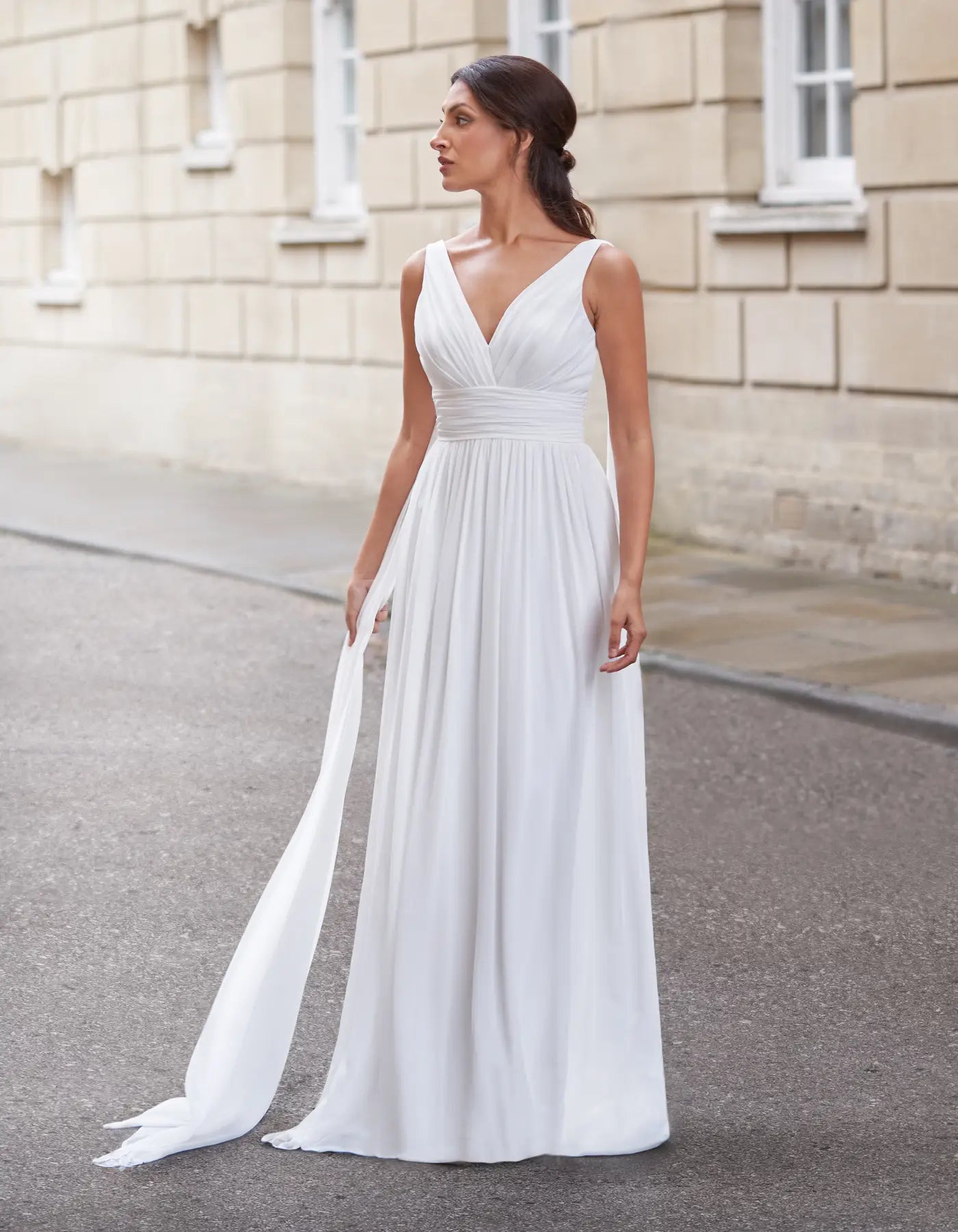 DingJiDress a grecian inspired chiffon gown with shoulder drapes