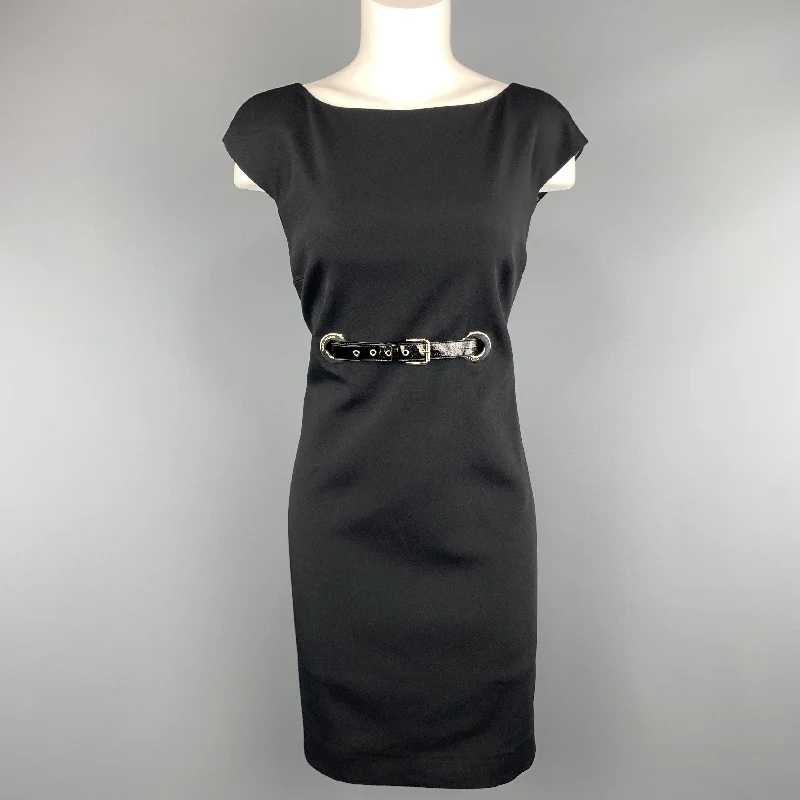 DOLCE & GABBANA Size 8 Black Patent Belt Grommet Shift Dress