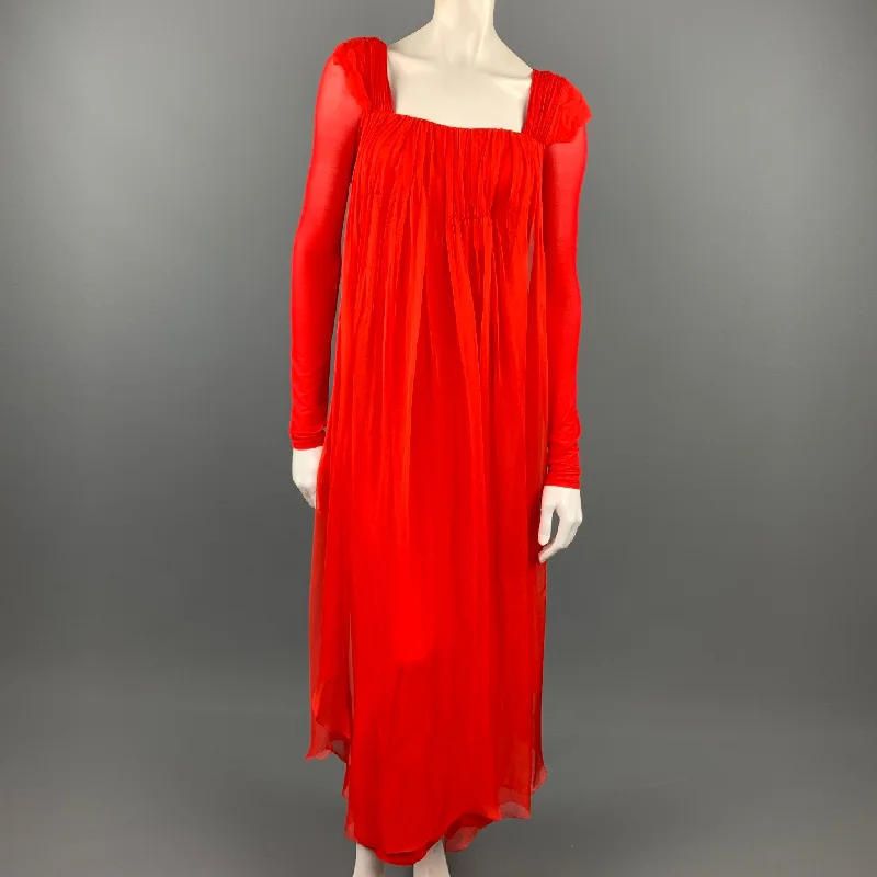 DONNA KARAN Size XS Red Cupro Blend Draped Evening Gown