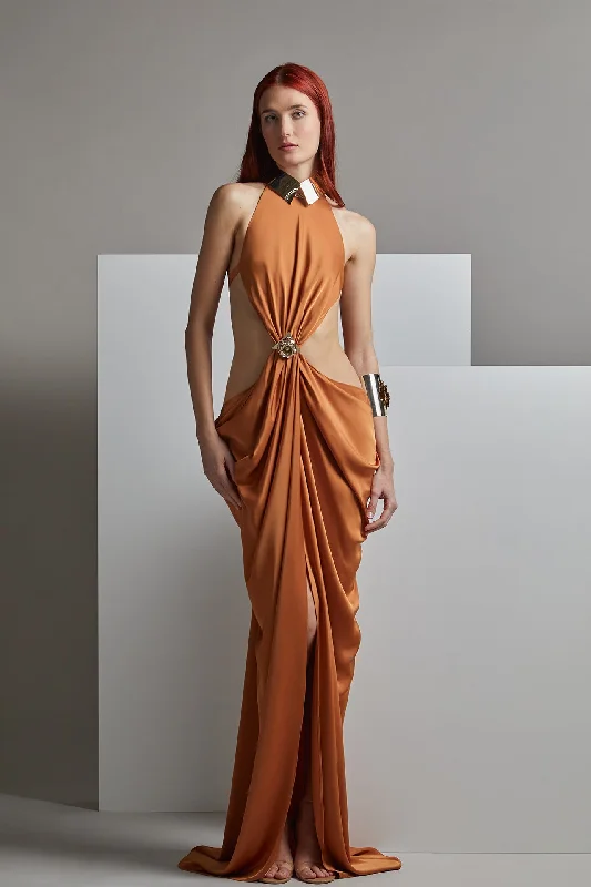 Draped gown with side cut-outs