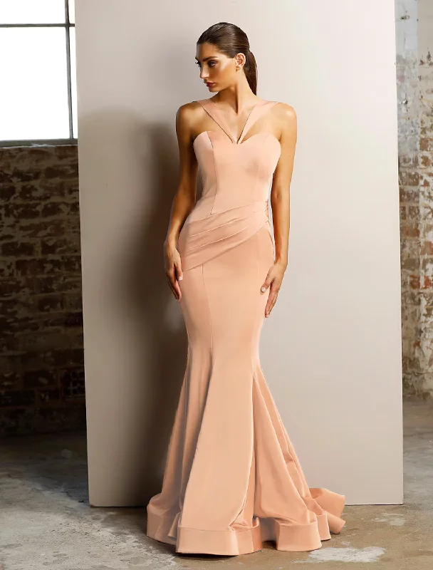 Elegant Engagement Formal Evening Birthday Dress Sleeveless Floor Length Stretch Satin with Ruched