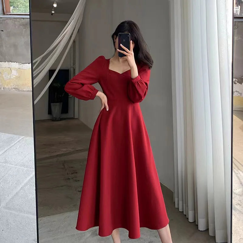 Elegant Puff Sleeve High Waist Slim Dress