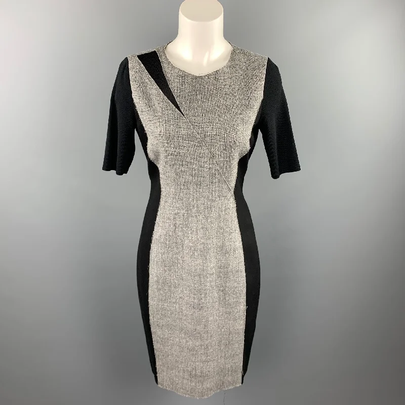 ELIE TAHARI Size 6 Black & Grey Mixed Fabrics Wool Blend Shift Dress