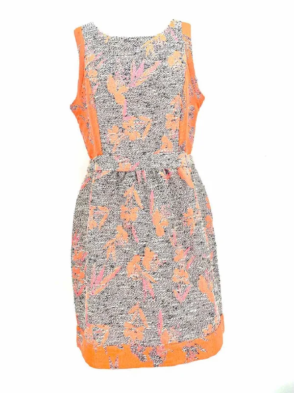 Ella Moss Women's Neon Orange Sleeveless Polyester Blend Tweed Size L Dress