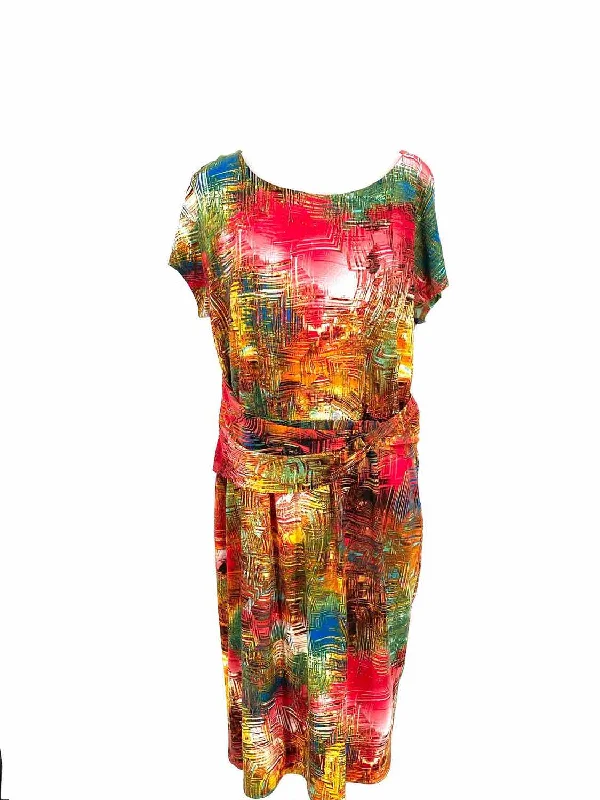 ELLEN TRACY Women's Red/Multi-color sheath Polyester Blend Abstract Dress