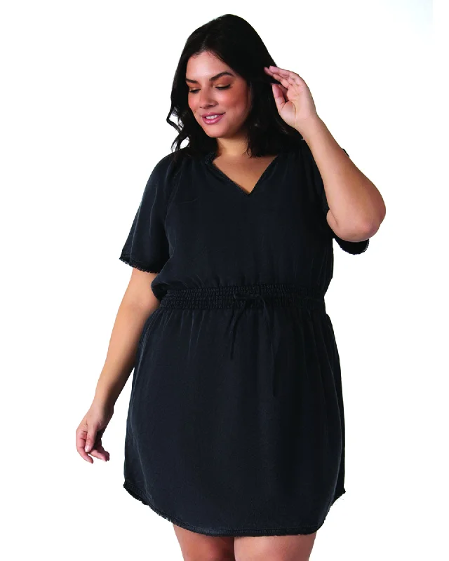 Ember Frayed Hem Dress | Black