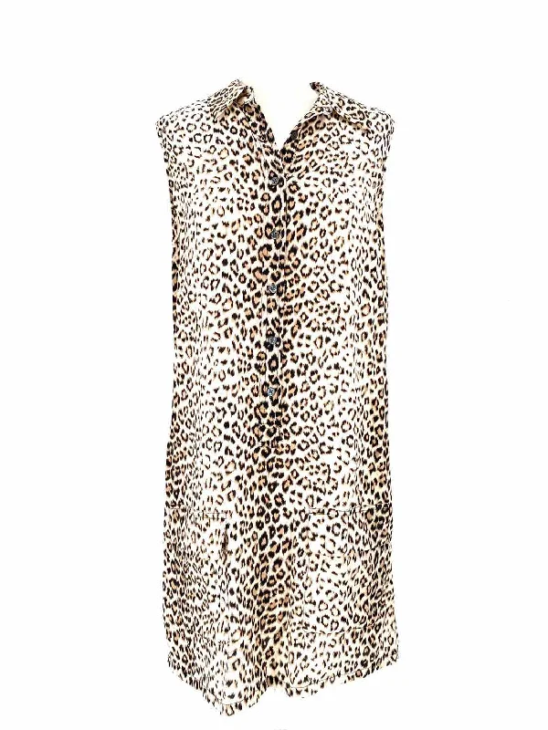 Equipment Femme Lucida Women's Beige Button Down Silk Leopard Size S Dress