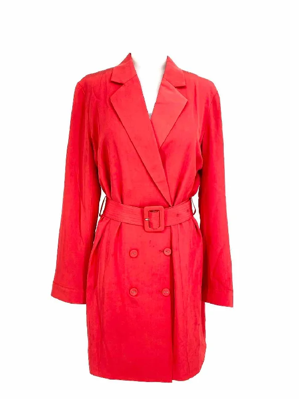 fleur du mal Women's Red/Orange Button Down Silk Belted Business Casual Dress