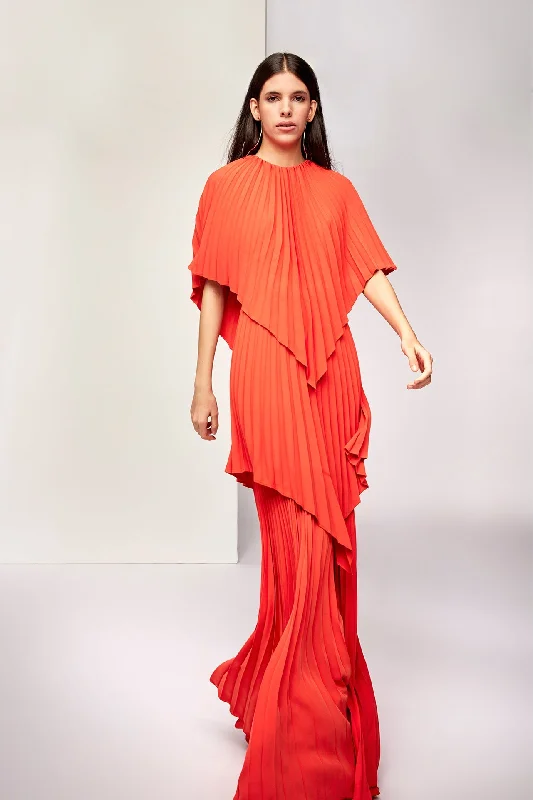 Fully pleated high neckline dress