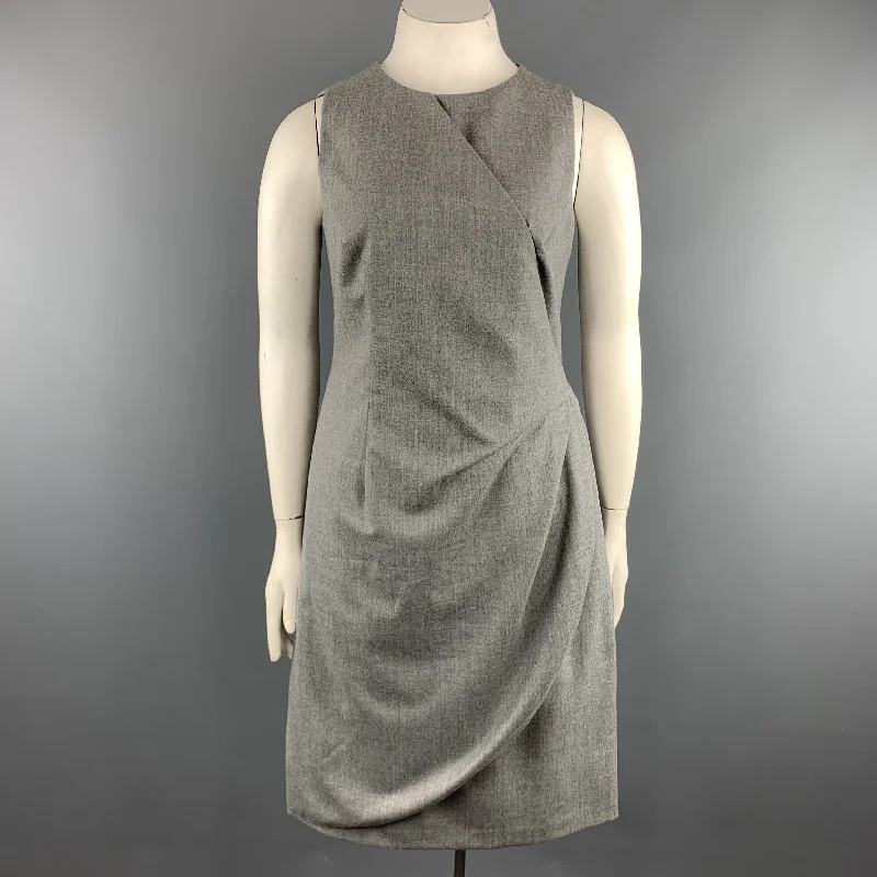 GIORGIO ARMANI Size 10 Heather Grey Virgin Wool Blend Sleeveless Drape Dress