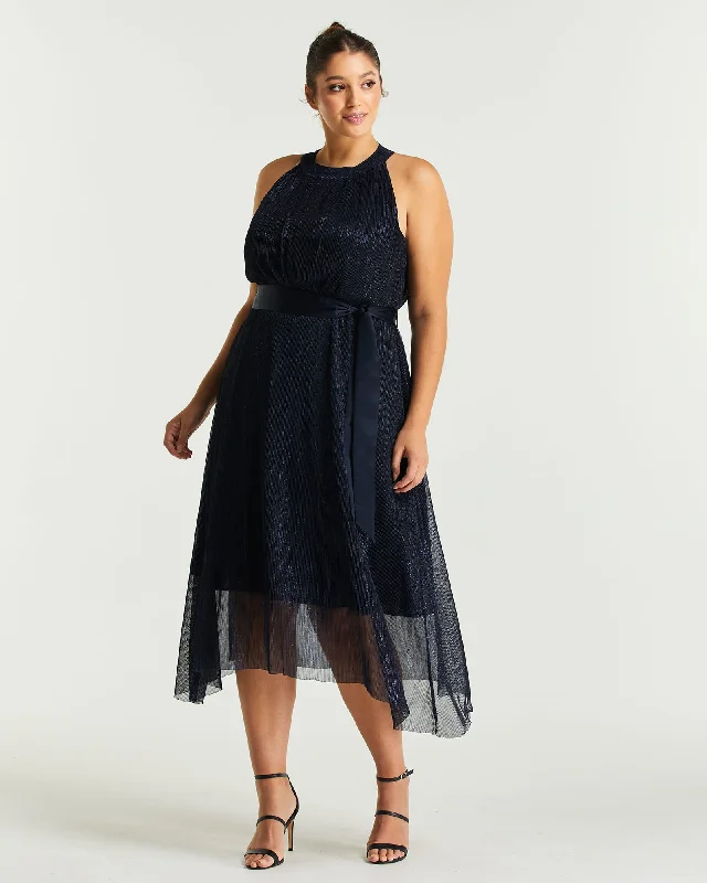 Gloria Belted Dress | Black/Navy