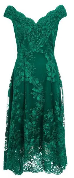 Green Embroidered High Low Dress