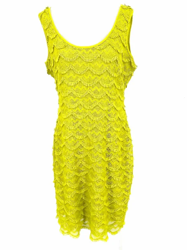 Guess Women's Neon Yellow sheath Polyester Textured Size 12 Dress