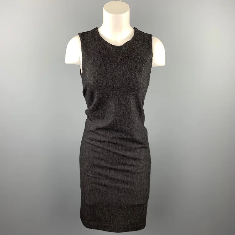 HALSTON Size 4 Charcoal Heather Virgin Wool Blend Sleeveless Sheath Dress