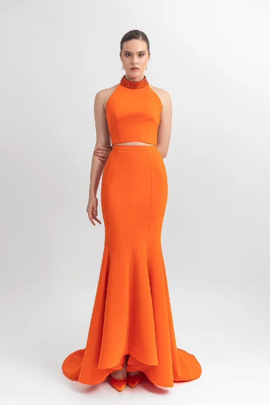 Halter neck sleeveless gown