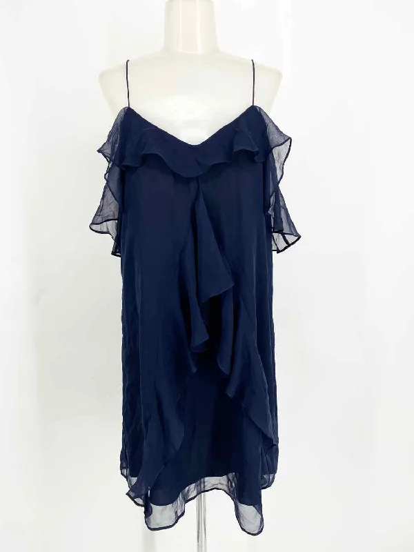 HAUTE HIPPIE Women's Navy Spaghetti Strap Silk Polyester Ruffled Size M Dress