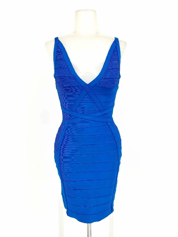 HERVE LEGER Women's Blue Bandage Ribbed Girls Night Out Size M Dress