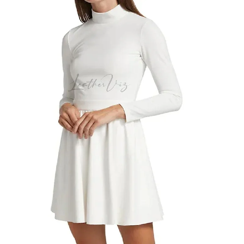 HIGH COLLAR LEATHER SKATER BRIDAL DRESS