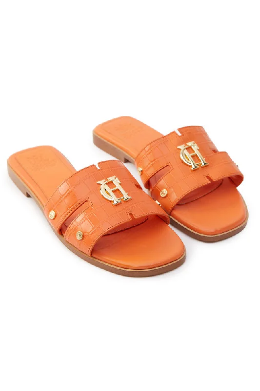 Monogram Slides - Orange Croc