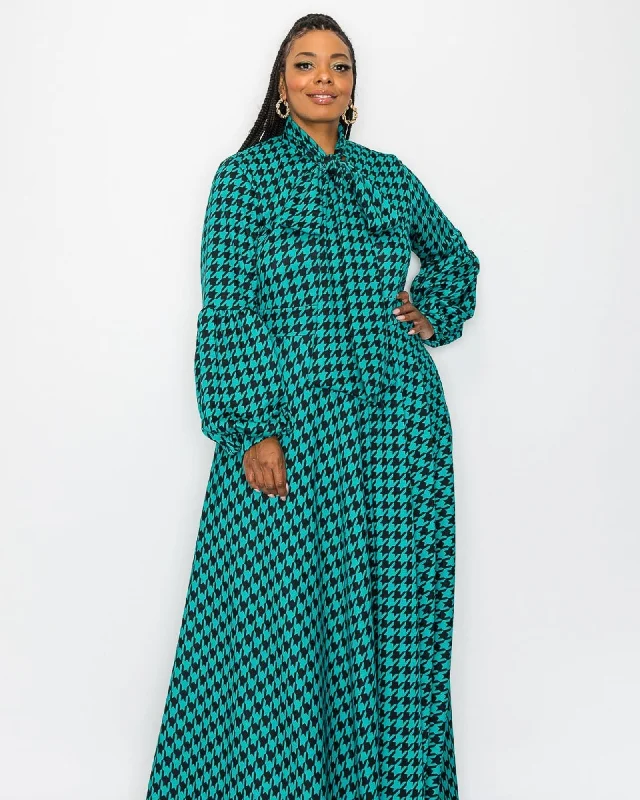 Houndstooth Bella Donna Dress | Emerald/Black