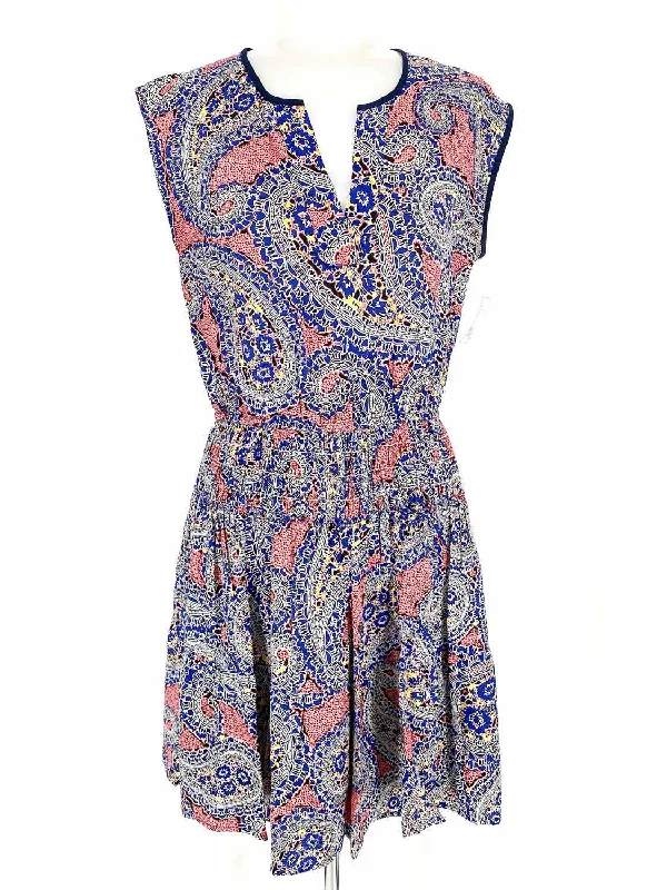 J Crew Women's Red/Blue V-Neck Abstract Size 0 Dress