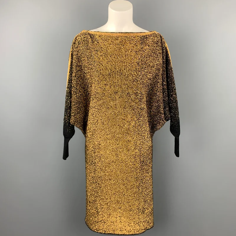 JEAN PAUL GAULTIER Size XS Gold & Black Metallic Wool Blend Shift Dress